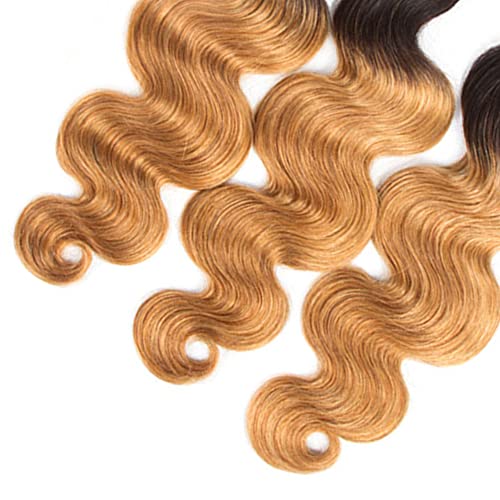 1B27 Ombre Body Wave Bundle Blonde Human Hair 3 Bundles 100% Unprocessed Virgin Hair Brazilian Double Weft Extensions Blonde Color 8 10 12 Inch For Women