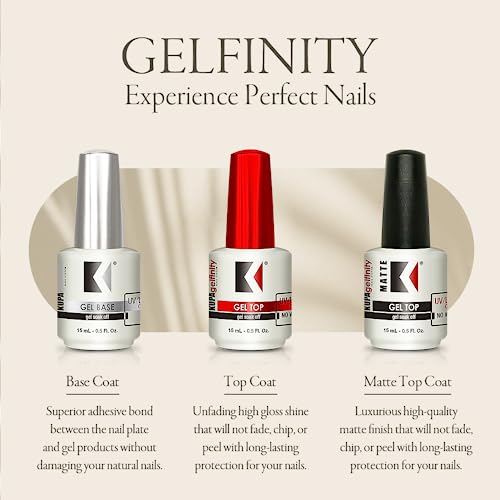 KUPA Gelfinity - Soak Off Gel - Base & Glossy Top & Matte Top Coat (No-Wipe) 0.5 Fl Oz (Clear (Base + Gloss), 0.5 Fl Oz (Pack of 2))