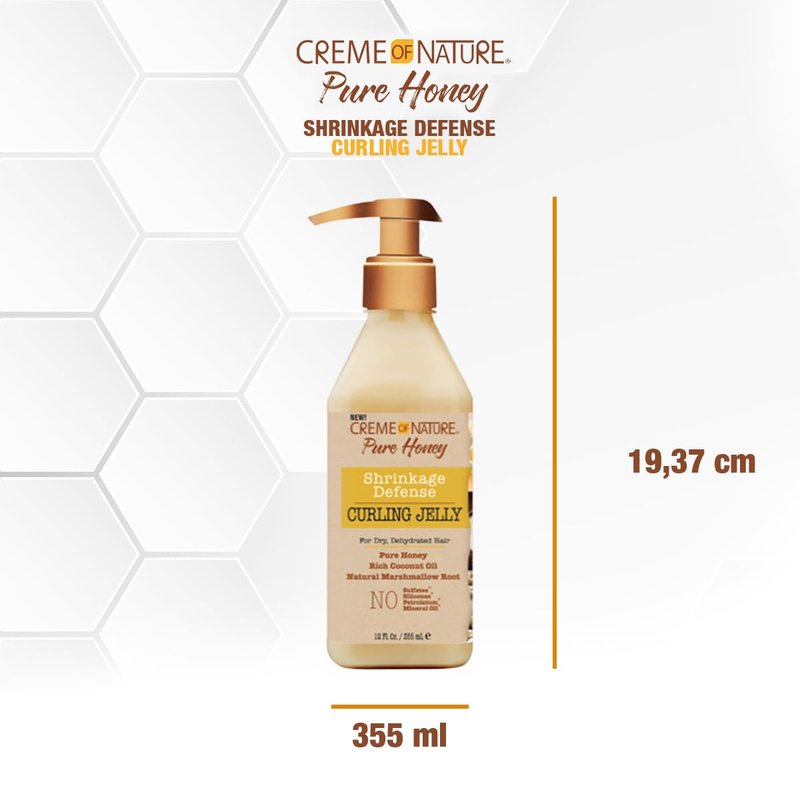 Creme of Nature Curling Jelly, Pure Honey, Coconut Oil and Shea Butter Formula, Shrinkage Defense, 11.5 Oz