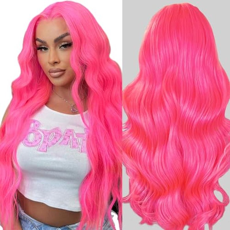 Pink Lace Front Wig Human Hair 13x6 Body Wave HD Lace Front Wigs Human Hair Pre Plucked 200 Density Pink Colored Glueless Wigs for Women with Baby Hair 22 Inch
