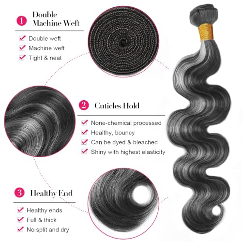 Ombre Bundles P1Bgrey Body Wave Human Hair Bundle Hgihlight Grey Hair Extensions Two Tone Salt And Pepper 1 Bundles 22 Inch #1Bgray Body Wave Bundles 100G
