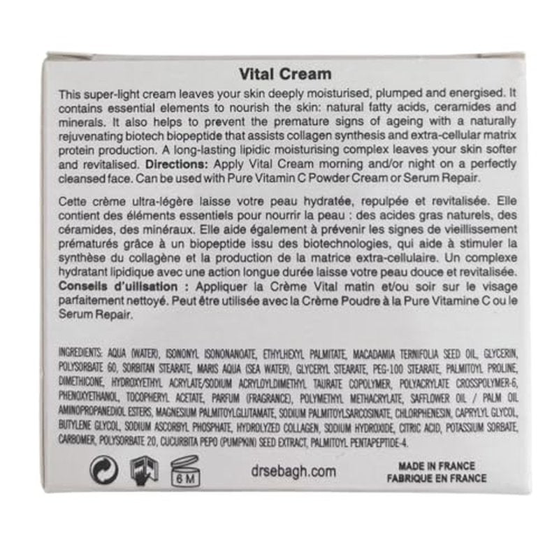 Dr Sebagh Vital Cream (1.7 fl oz) - Hydrating Moisturizer Face Cream - Revitalizing Facial Moisturizer for Normal/Dry Skin - Vitamin C Anti Aging - Deep Moisturizing & Lifting Formula
