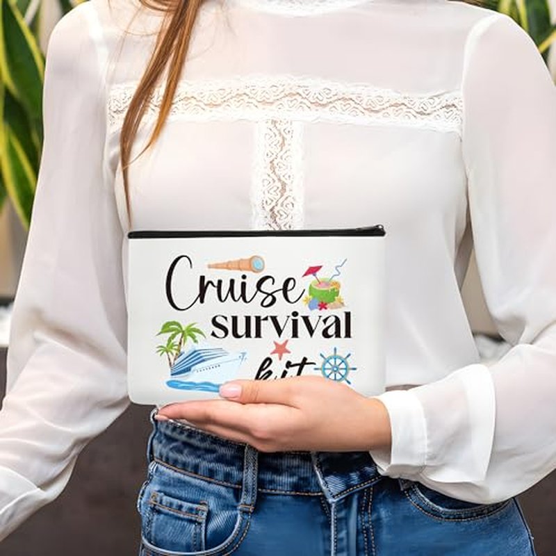 Cruise Ship Makeup Bag - 4Pcs Cruise Ship Essentials Survival Kit Canvas Cosmetic Bags Organizer Portable Beach Accessories with Zipper Pouch Travel Bags Cruise Gifts for Girls Women Sister