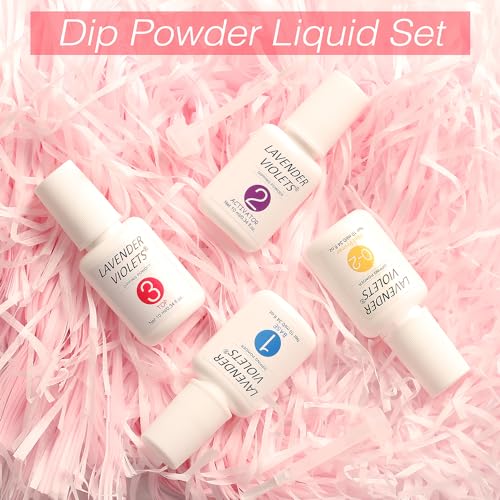 Lavender Violets Dip Powder Liquid Set with Nail Primer, Activator, Base and Top Coat Long Lasting for Dip Powder Nail Kit J781