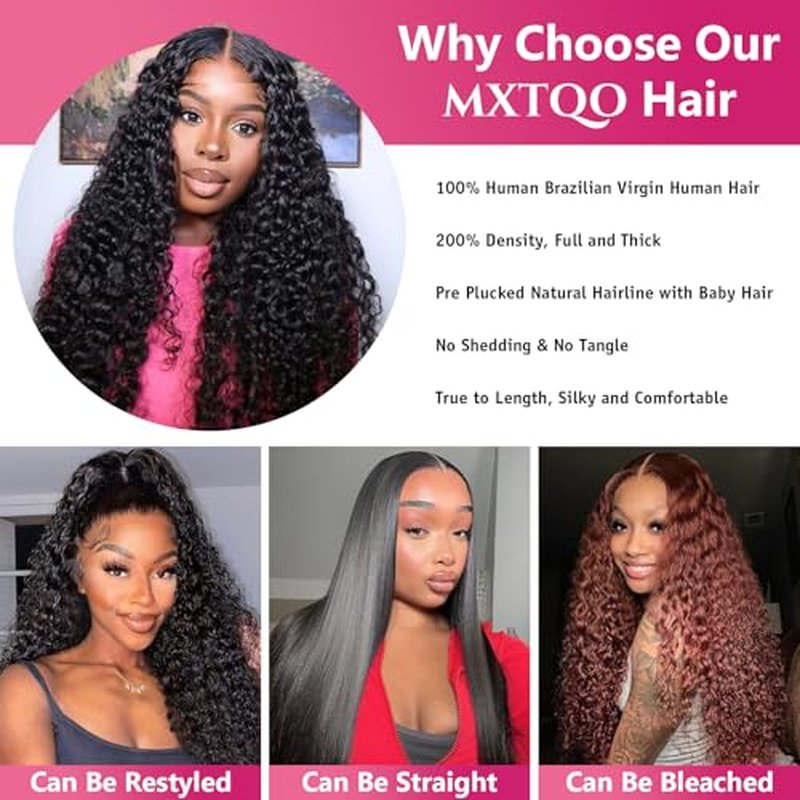 13x6 Lace Front Wigs Human Hair 200 Density Deep Wave HD Lace Front Wigs Human Hair Curly Glueless Wigs Human Hair Pre Plucked 13x6 HD Frontal Lace Front Wigs for Women (26 Inch)
