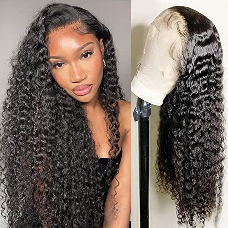 Foreverlove Deep Curly Lace Front Wigs Human Hair Natural Color 13x4 HD Lace Wigs for Black Women 200% Density 10A Grade Brazilian Virgin Human Hair (18 Inch)