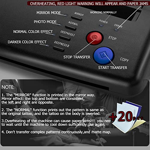 Tattoo Transfer Stencil Machine with 20 Thermal Tattoo Kit Copier Printer Tattoo Transfer Stencil Paper Tattoo Stencil Printer Machine for Tattoos Black Version