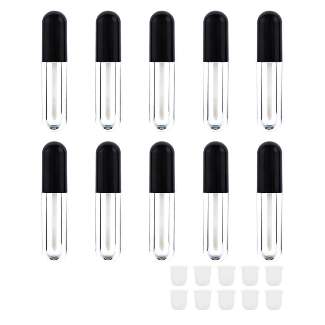 Round Lip Gloss Tubes - 10 Pack Mini 4.5ml Containers with Wand & Rubber Stoppers | Ideal for DIY Cosmetics (Black)