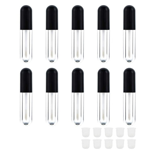 Round Lip Gloss Tubes - 10 Pack Mini 4.5ml Containers with Wand & Rubber Stoppers | Ideal for DIY Cosmetics (Black)