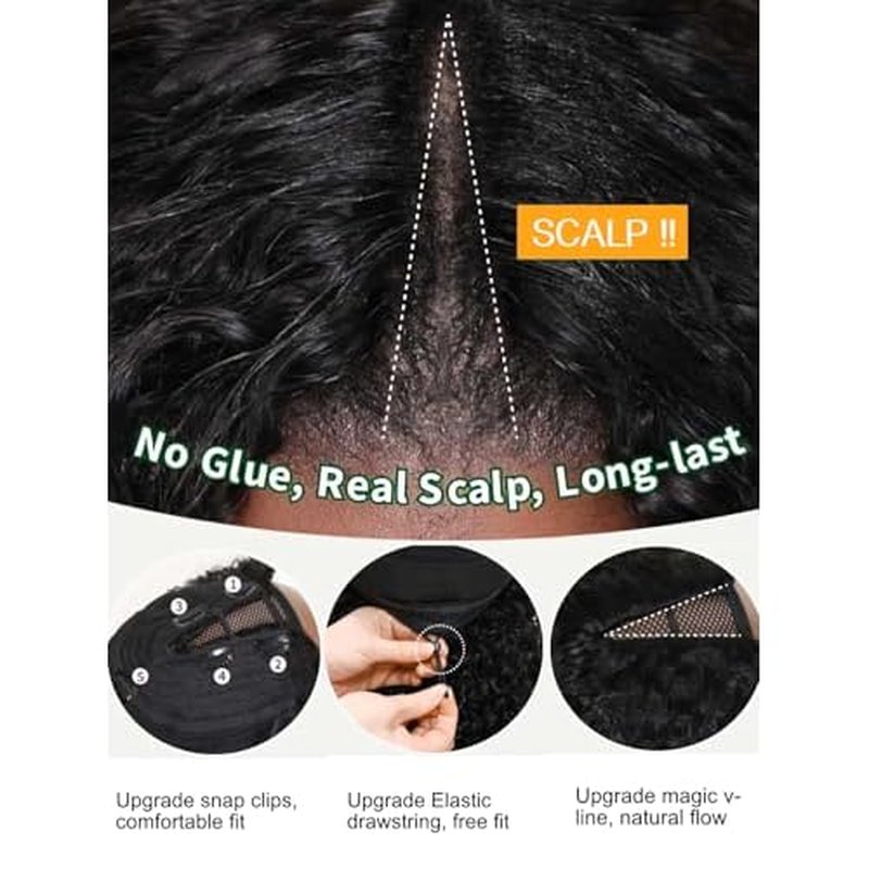 Julia Hair Highlight V Part Curly Wigs with Drawstring Balayage Brown Clip-In Half Wigs EasiContour Upgraded U Part Jerry Curly Glueless Human Hair Wig Beginner-Friendly Ready to Go 14 Inch