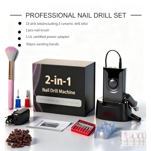 ?Lumcrissy Professional Nail Drill ,Electric Nail File Machine Nails Drill Kit ,Rechargeable Drill Bit Nail File Buffer Tools for Salon Manicure Pedicure