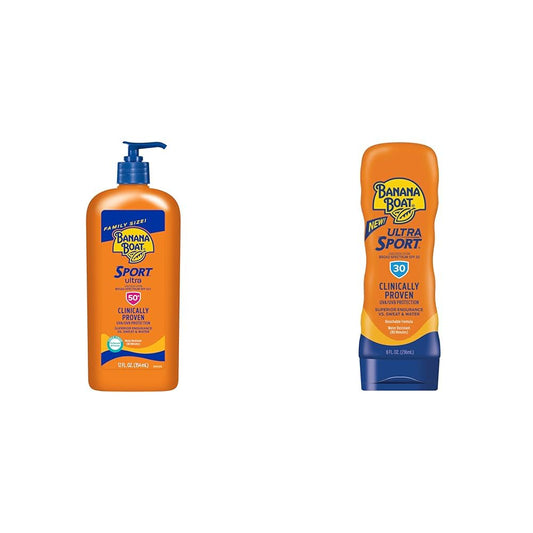 Banana Boat Sport Sunscreen Lotion, SPF 50 & 30, Oxybenzone Free, 12oz & 8oz, Sport Ultra, Water & Sweat Resistant, Non-Greasy Formula
