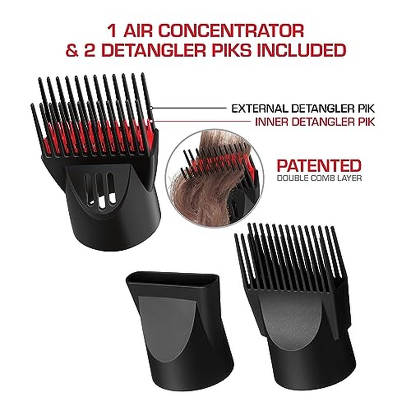 RED by Kiss Handle-Less 2200W Ceramic Tourmaline Hair Dryer, 3 Heat Settings, Pro Blow Dryer with Comb Attachment, Ionic for Frizz-Free Shine, Detangler & Straightening for 4C