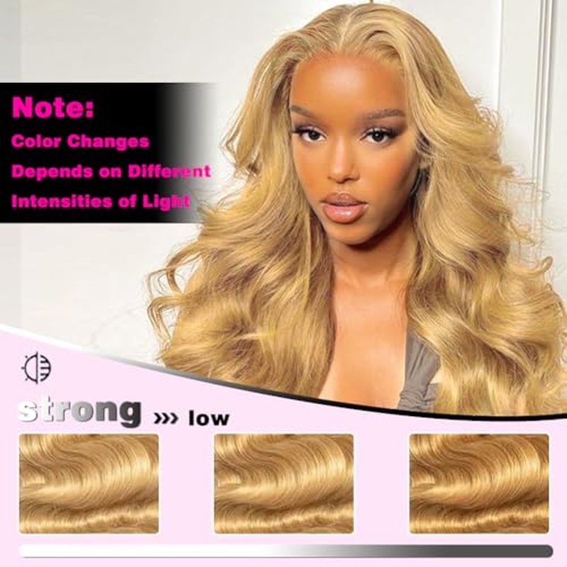 Aopusi Honey Blonde Human Hair Bundles #27 Colored Body Wave Brazilian Remy Human Hair Weft Blonde Hair 3 Bundles Blonde Body Wave Bundles(18 20 22 Inch)