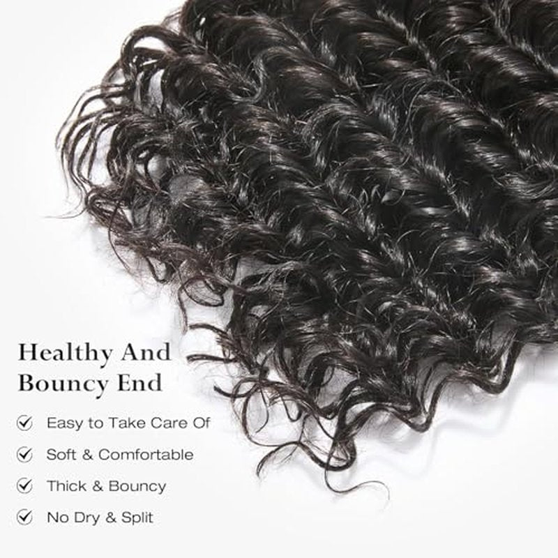 ASHINE Human Hair Bundle Deep Wave Unprocessed Cambodian Raw Hair 24 Inch, Flip Over Quick Weave Wet and Wave Bundles for Women Natural Black
