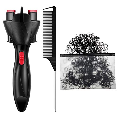 Automatic Hair Braider with 800 Mini Rubber Bands, Tail Comb & Electronic Braiding Machine - Roller Styling Tool for Tangling (Black)