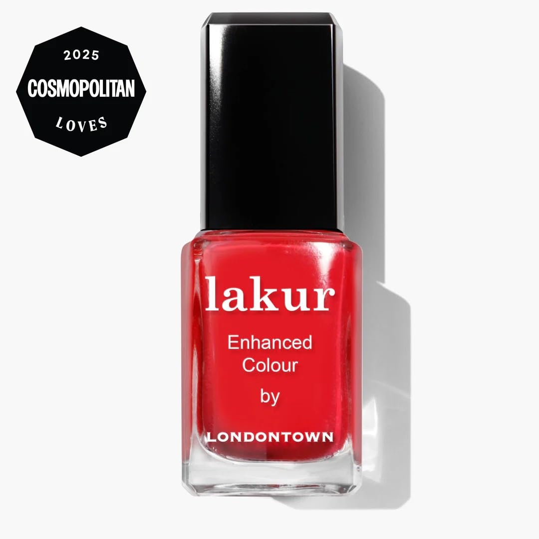 LONDONTOWN Lakur Nail Polish – Red, Maraschino Cherry, 0.4 Fl Oz, Long-Lasting, Streak-Free, Chip-Resistant | 21+ Free Non-Toxic Vegan Nail Color, Strengthens & Hydrates Nails