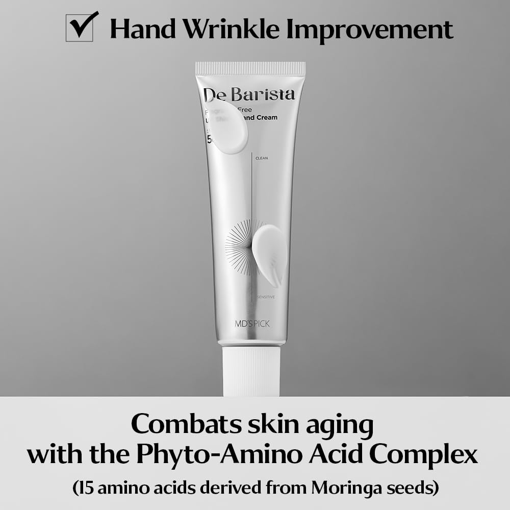 MD'S PICK De Barista Sun Shield Hand Cream SPF50+/PA++++ 50g - UV Protection, Fragrance-Free, Vegan, Lightweight Hand Moisturizer with Hydration