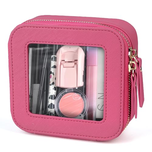 Small Clear Makeup Bag Travel Cosmetic Case, Portable Make Up Organizer Traveling Compact Car Bag for Essentials Transparent Toiletry Bag with Zipper