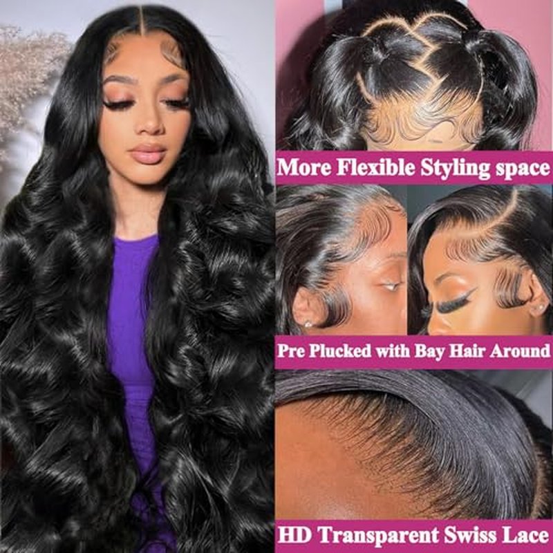 20Inch 13x6 HD Lace Front Wigs Human Hair 200% Density Body Wave Lace Front Wigs Human Hair Lace Front Wigs for Women Glueless Body Wave Wigs Human Hair Pre Plucked with Baby Hair Natural Black