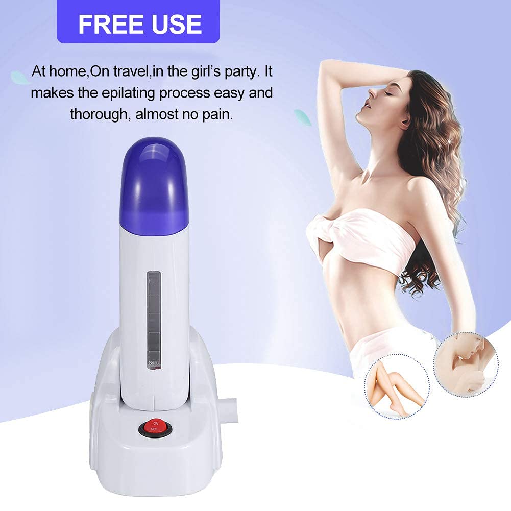Nynelly Depilatory Roll on Wax Warmer Kit, Portable Hair Removal Epilator Machine Set for Women Men - Leg, Bikini, Armpit (Heater 1, Wax 1, 20 Strips)