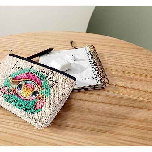 Cute Ocean Animal Sea Turtle I'm Turtley Adorable Cosmetic Bag Decorative Women's Makeup Bag Zipper Pouch Travel Toiletry,Gifts for Sea Turtle Lovers Teen Girls