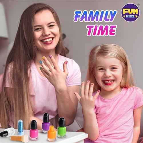 Toy Unicorn Nail Art for Girl 7-12, FunKidz Size 17.91Wx12.4L Ultimate Glamour Peelable Nail Polish Kit for Kids Fingernail Set Party Gifts
