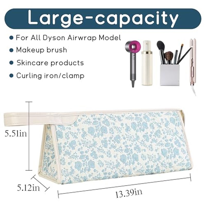Quilted Travel Case Compatible with Dyson Airwrap & Shark Flexstyle, Cotton Floral Carrying Storage Bag for Dyson Hair Dryer and Attachments, Cute Portable Organizer with Handle