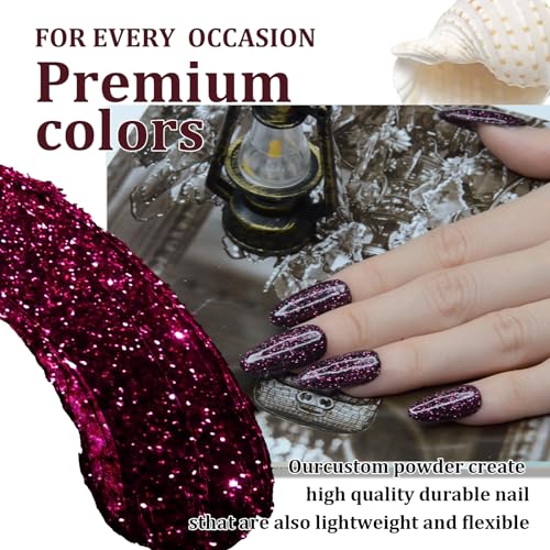 Dip Powder Glitter Wine Red for Valentine, Red Dip Powder Nail 1 Oz Nail Dipping Powder French Nail Art for Starter Manicure Salon DIY at Home, Fall Winter Dip Powder Colors Long Lasting