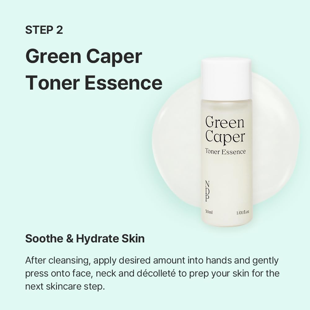 Natural Derma Project - Travel Kit - Mini Travel Size Skincare Essentials - Moringa Hemp Gel Cleanser, Green Caper Toner Essence, Cica Bio-Placenta Cream, B9 Tone-Up Cream (4 items)