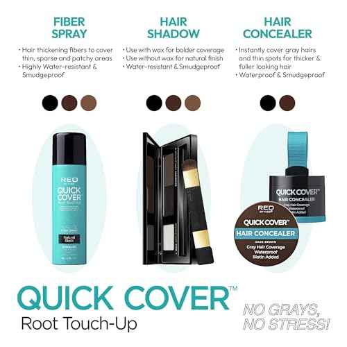 Red by Kiss Quick Cover Hair Concealer, Temporary Root Touch-Up, Broad Mass Gray Coverage, Lightweight & Waterproof, Biotin Infused (Black)