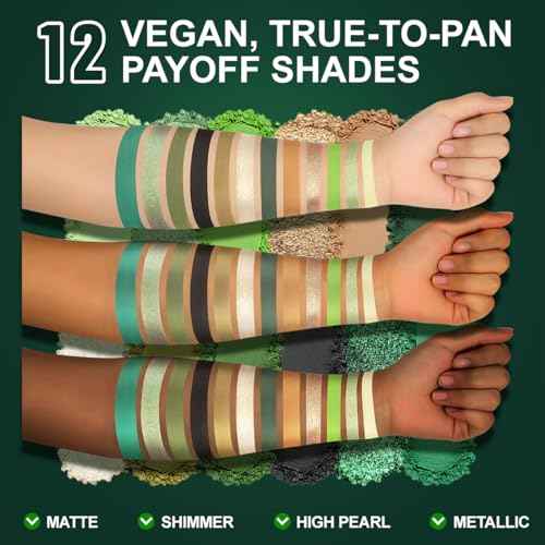 DE'LANCI Olive Green Eyeshadow Palette Multichrome, Ultra-Pigmented Brown Green Eye Shadow for Green Eyes Makeup, Matte Shimmer Dark Lime Emerald Eyeshadow Pallet for Festival Cosplay Halloween Makeup