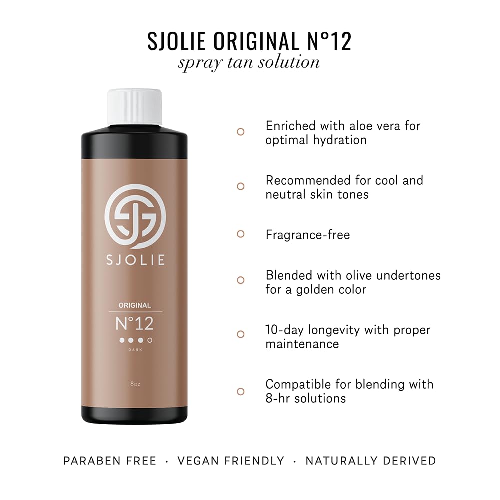 SJOLIE Spray Tan Solution - Dark Hydrating Tanning Spray for Rich Bronze | Long-Lasting All-Natural Formula (8oz)