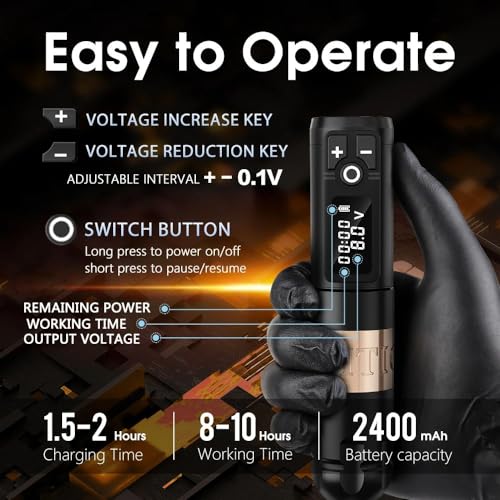 Ambition Soldier Tattoo Kit -Wireless Tattoo Machine Kit Complete with Extra 2400mAh Power 40pcs Cartridge Needles Bandage Gloves Ink Mixer Ink Cup Disposable Handle for Professional Tattoo Artists