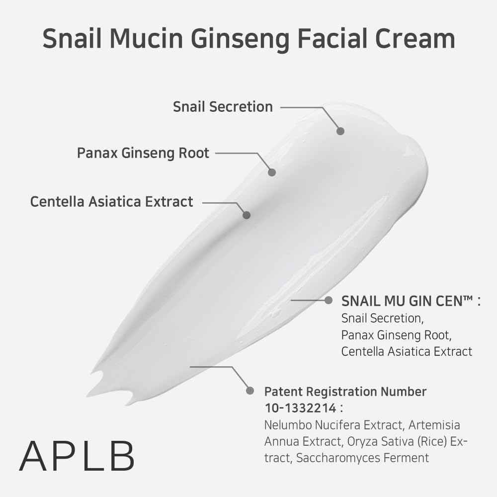 APLB Snail Mucin Ginseng Facial Cream | SNAIL MU GIN CEN™ 32.7% 1.86 FL.OZ/Korean Skincare, Wrinkle care, Pore care, Improve elasticity for firm skin