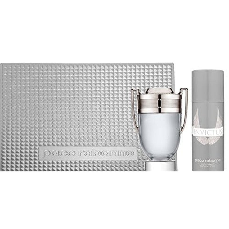 Paco Rabanne Invictus 2 Piece Gift Set For Men (3.4 Ounce Eau Di Toilette Spray / 5.1 Deodorant Spray)
