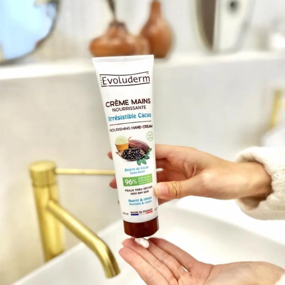 Evoluderm Skin Moisturizer Hand Cream, 150 ml - Nourishing, Hydrating, Cocoa Butter, Dry Skin, Vegan, France