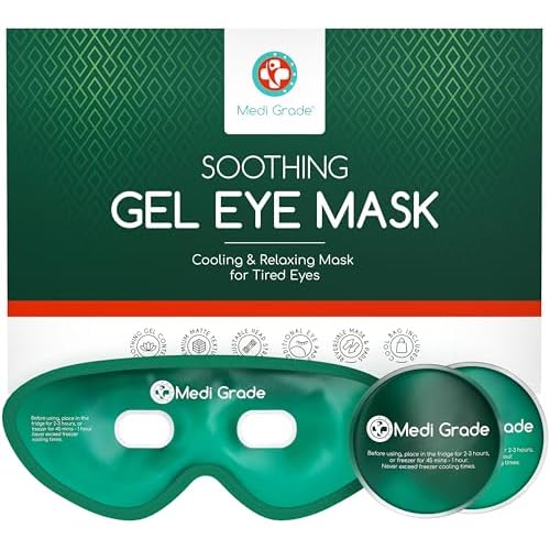 Medi Grade Cooling Eye Mask for Puffy Eyes, Allergies, Sinuses - Reusable Gel Eye Mask and Cooling Pads with Thermo-Bag for Dark Circles, Hangovers and Migraine Relief - Cold Eyemask