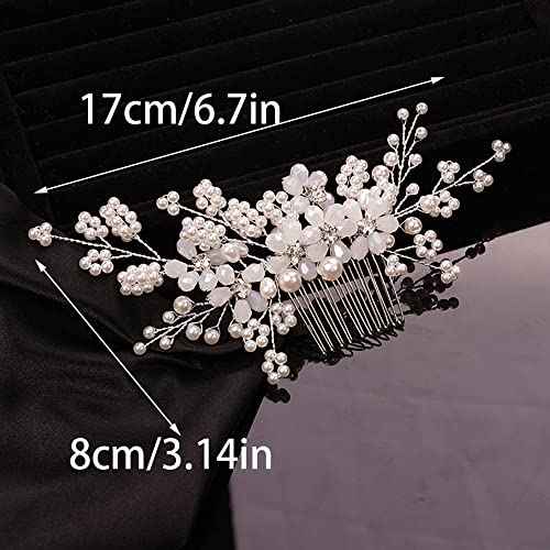 Teyglen Floral Pearl Crystal and Rhinestone Bridal Hair Comb for Brides and Women