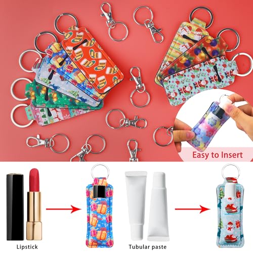Duufin 20 Pieces Chapstick Keychain Holder Lip Balm Holder Lipstick Holder with 20 Pieces Metal Clip Cords for Purse Backpack