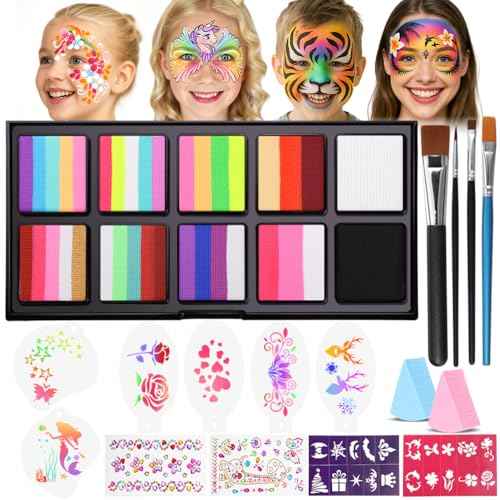 Janolia Face Painting Kit for Kids, Rainbow Face Paint Kit, Water Activated Face Paint, Macaron Color Split Cake Body Paint, Ideal Facepaint Makeup Kit for Kids Party Halloween Carnival Easter