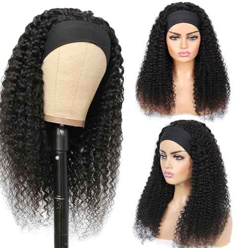 Brazilian Curly Headband Wig - 12 Inch Human Hair, Glueless, No Lace Front, Natural Color
