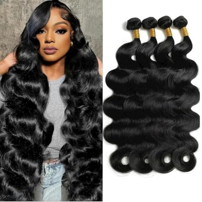 12A Human Hair Bundles 18 20 22 24 Inch Body Wave 4 Bundles Human Hair 100% Unprocessed Brazilian Virgin Weave Human Hair Extensions Natural Black