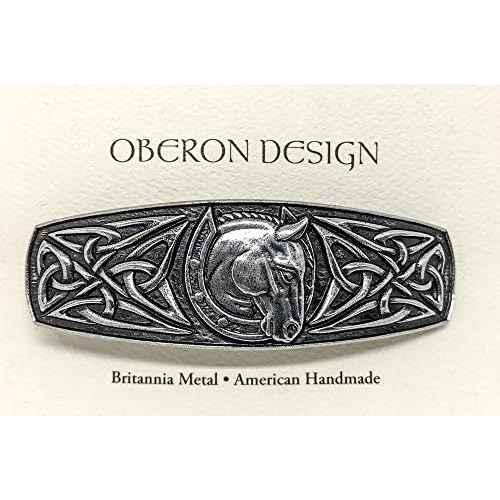 Celtic Horseshoe Hair Clip, Hand Crafted Metal Barrette Made in the USA with a Large 80mm Clip by Oberon Design