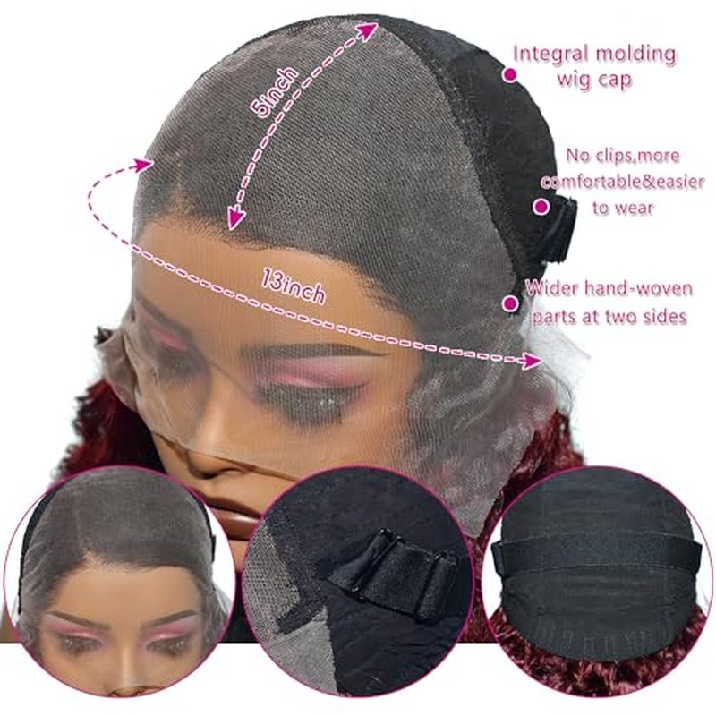 99j Burgundy 13x5 Deep Wave HD Lace Front Wigs Human Hair Pre Plucked Colored Curly Human Hair Wig Glueless Deep Curly Lace Frontal Wigs Red Human Hair Wigs for Women 180% Density £¨22 Inch£©