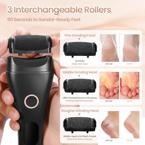 Electric Callus Remover for Feet Rechargeable - 3-Speed Adjustable Electronic Foot Filer, Effortless Smooth Feet from Hard Cracked Dry Dead Skin at Home - Christmas Gifts for Women Men