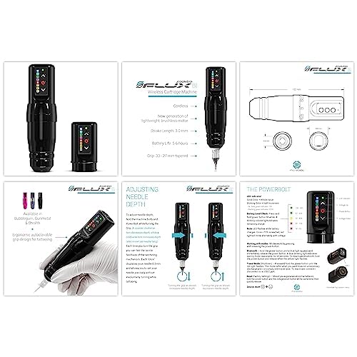 Microbeau - Flux S Wireless Tattoo Machine with 1 PowerBolt - Stealth - Wireless Tattoo Machine Pen for Microblading Lips, Eyeliner & More