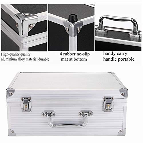 Tattoo Kit Box,Tattoo Case Organizer 12.6" x 9.5" x 5.1" W/Lock Machine Carrying Case,Aluminum Alloy with Sponge for Tatto Machine Box(silver)