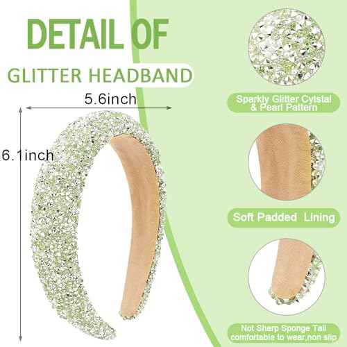 AHONEY 2 Pack Rhinestone Headband Women Girls Thick Padded Headband, Sequin Beaded Pearls Head Band Glitter Cute Headband Birthday Prom Christmas Hair Accessories For Women Girls (Green&Red)