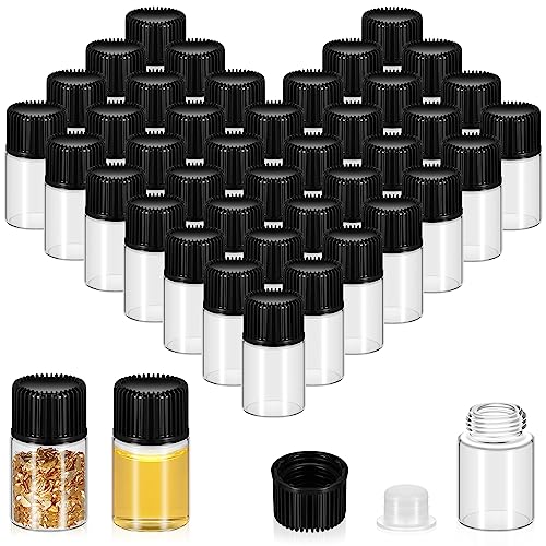 Lallisa 100 Pcs 2 ml Glass Vials with Screw Black Caps and Plastic Stoppers, Leak-proof Clear Small Sample Vials for Oil Travel Perfume Containers for Aromatherapy, Wedding Favors, DIY Crafts